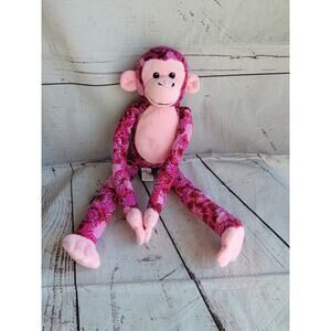 Hanging tie dye pink monkey Stuffed Animal Hook Loop Hands 16 Inches